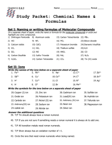 Set 1: Writing Formulas for Ionic Binary Compounds