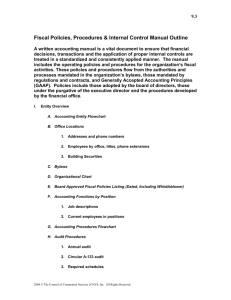 Fiscal Policies, Procedures & Internal Control Manual Outline