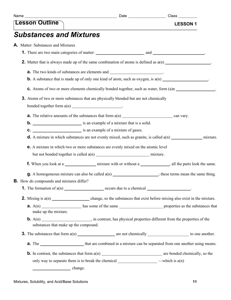 Lesson 1 | Substances and Mixtures