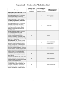 Regulation Z – “Business Day” Definition Chart