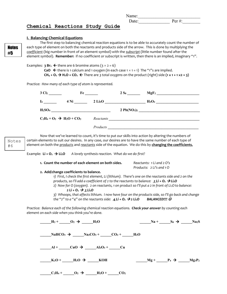 Chemical Reactions Study Guide