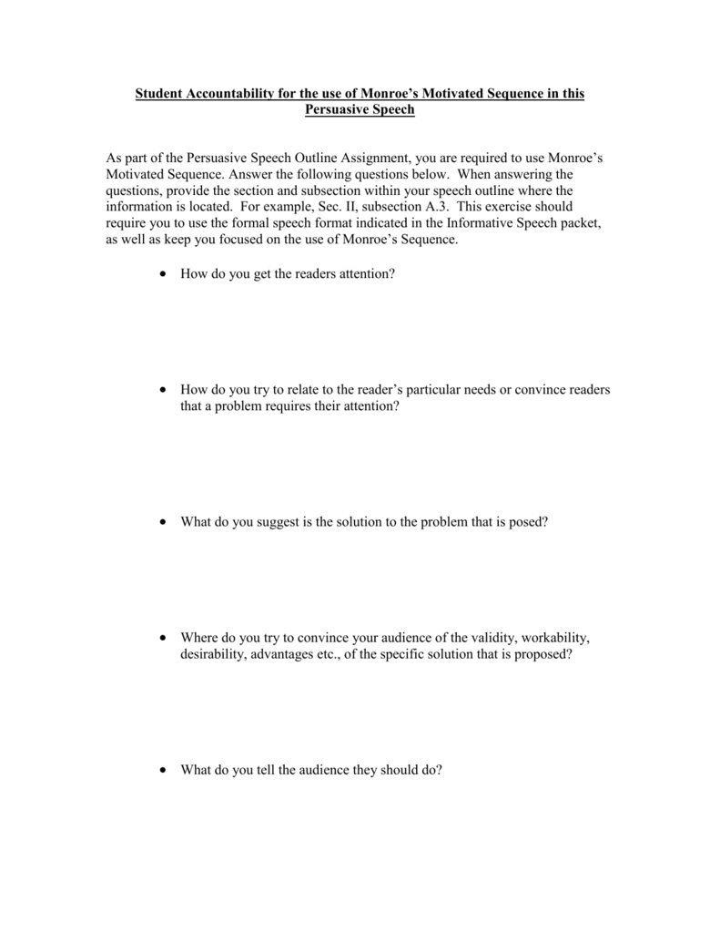 Student Instructions For Monroe S Motivated Sequence Activity