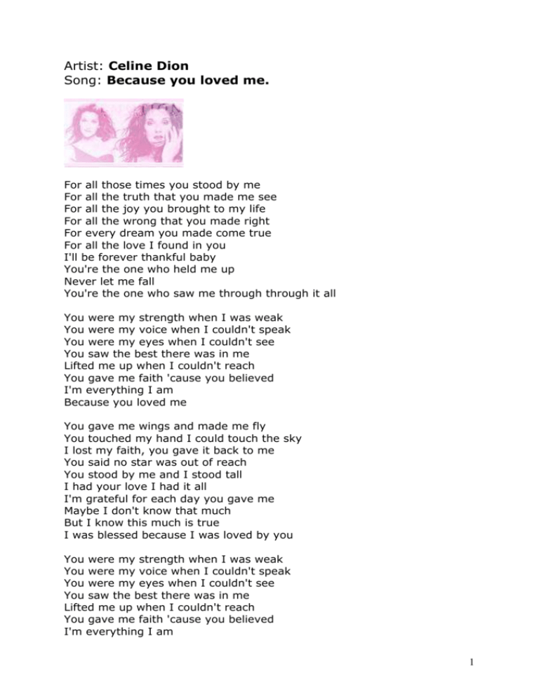 Celine Dion Because You Loved Me