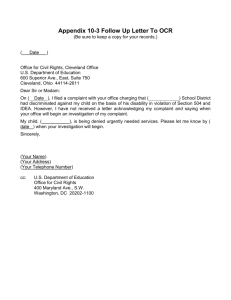 Follow Up Letter To Office of Civil Rights (OCR)