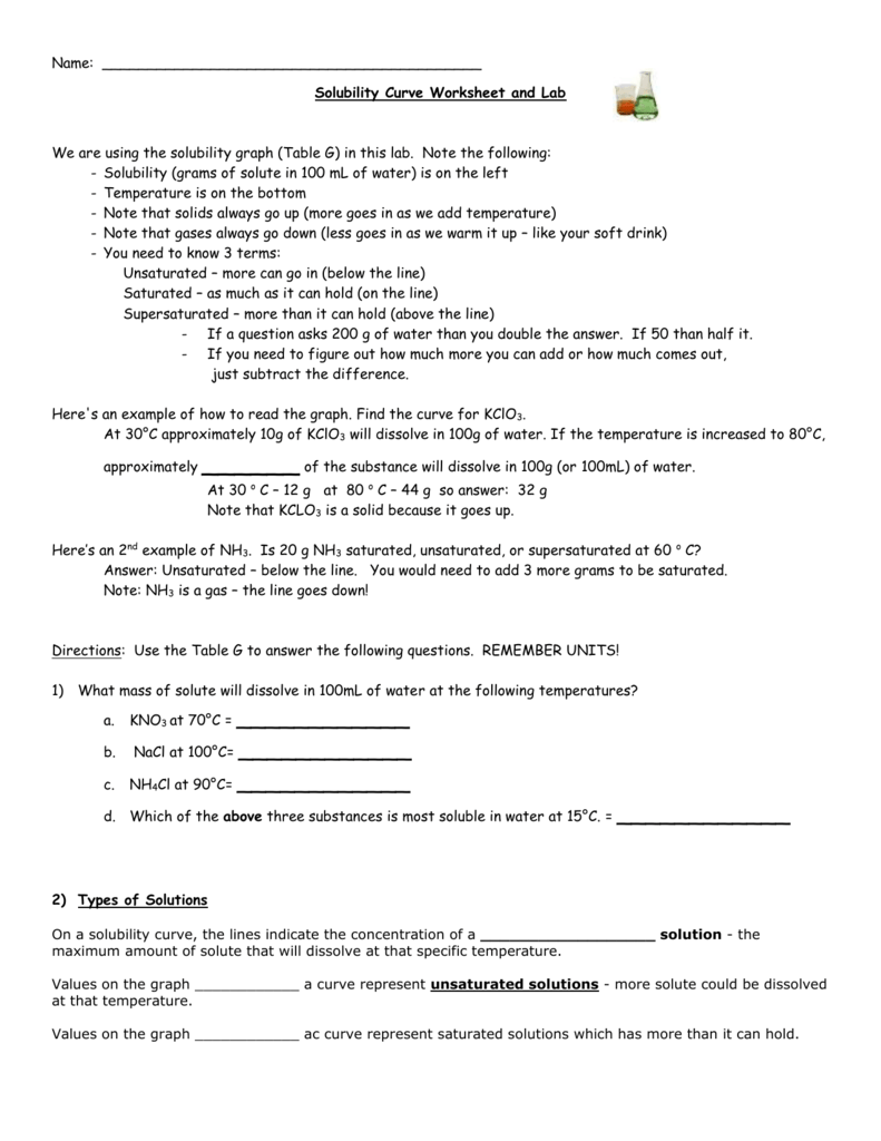 Solubility Curve Practice Problems Worksheet 1