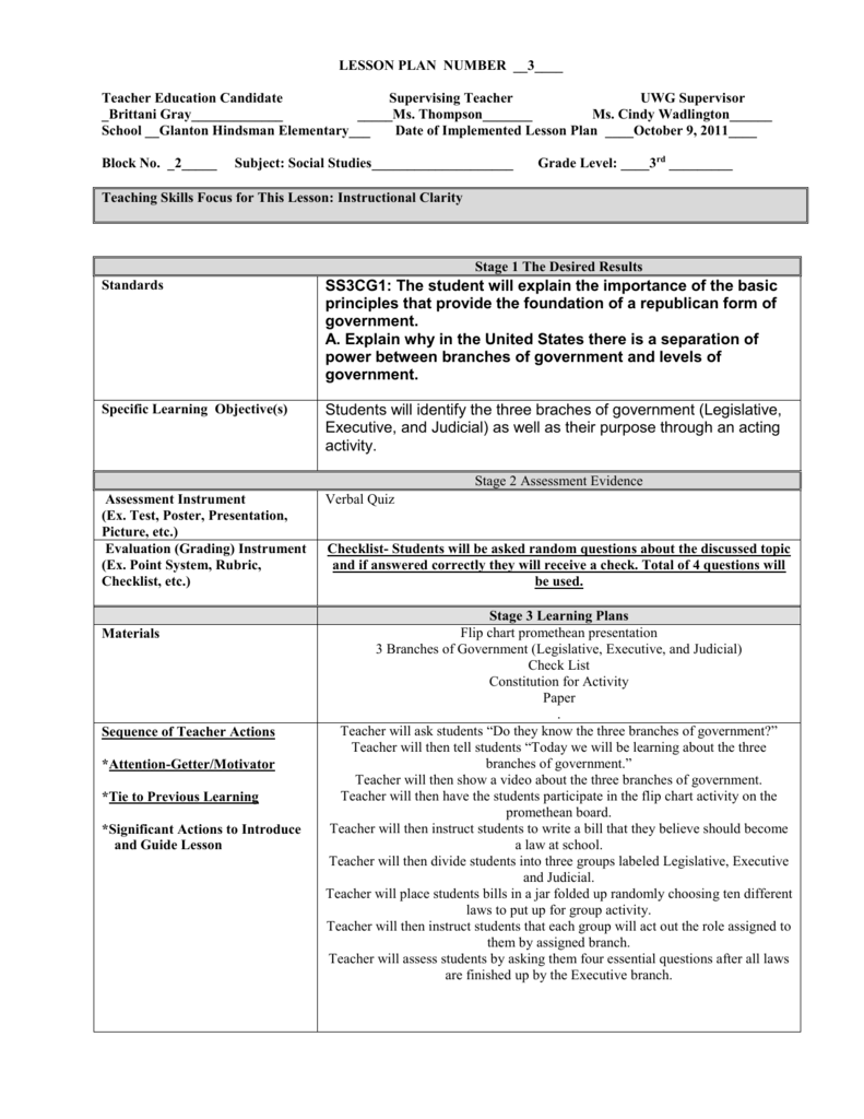 Branches Of Government Lesson Plan