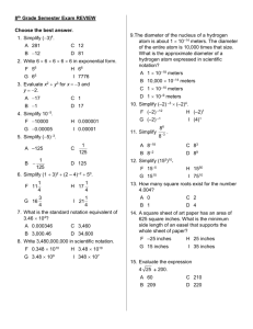 8th Grade Semester Exam REVIEW Choose the best answer. 1