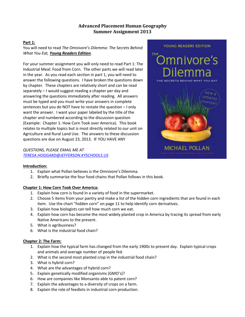 The Omnivore s Dilemma Worksheet Answers