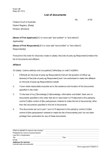 Form 38: List of documents - Federal Court of Australia