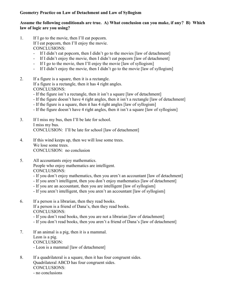 Law Of Detachment Worksheet Worksheets For Kindergarten