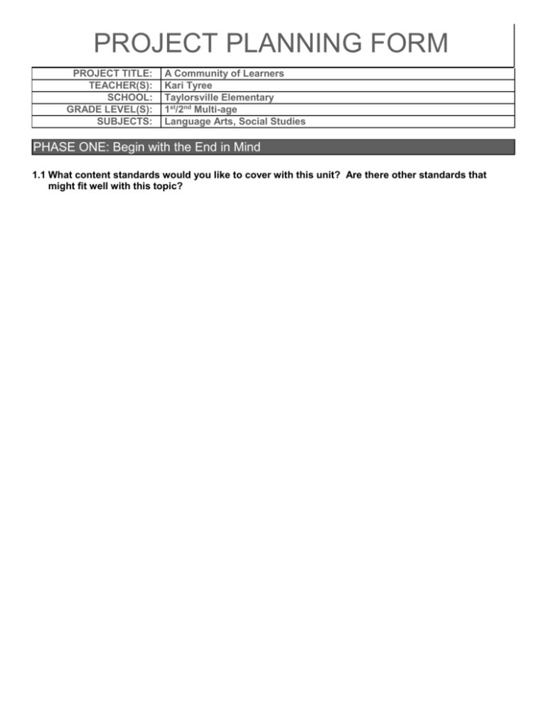 PROJECT PLANNING FORM