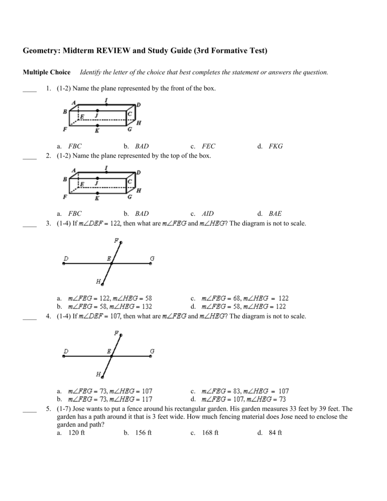Geometry Midterm REVIEW And Study Guide 3rd Formative Test Geometry Midterm REVIEW And Study Guide 3rd Formative Test