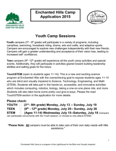 Youth campers (3rd - 8th grade) will participate in a