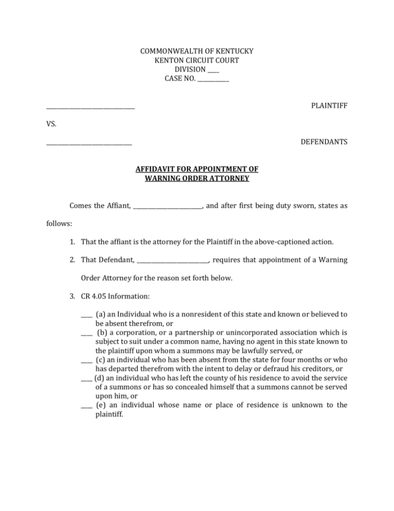COMMONWEALTH OF KENTUCKY KENTON CIRCUIT COURT