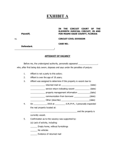 Affidavit of Vacancy - Eleventh Judicial Circuit of Florida