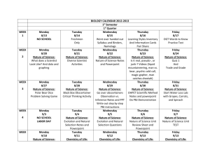 BIOLOGY CALENDAR 2012-2013 1st Semester 1st Quarter WEEK 1