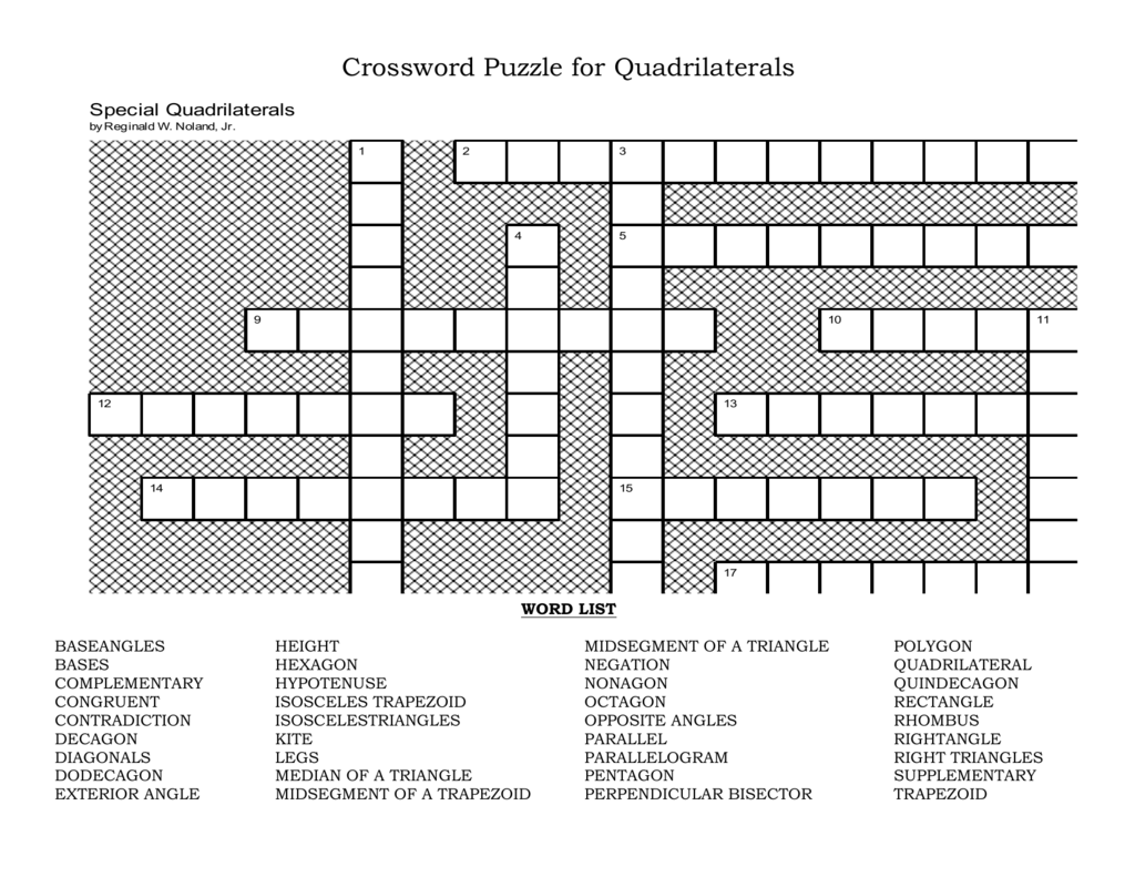 Crossword Puzzle For Quadrilaterals