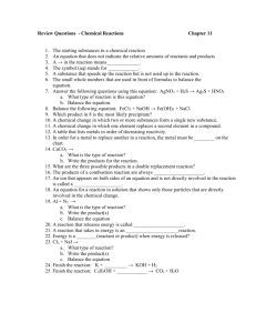 Review Questions - Chemical Reactions