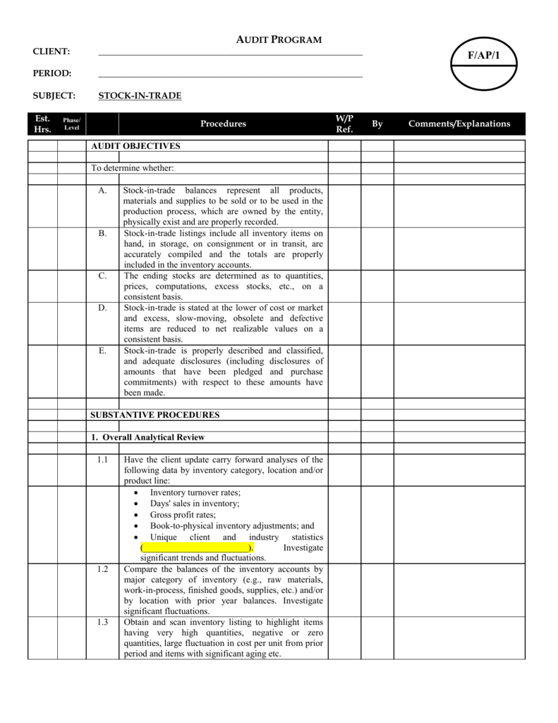 File Audit Working Papers