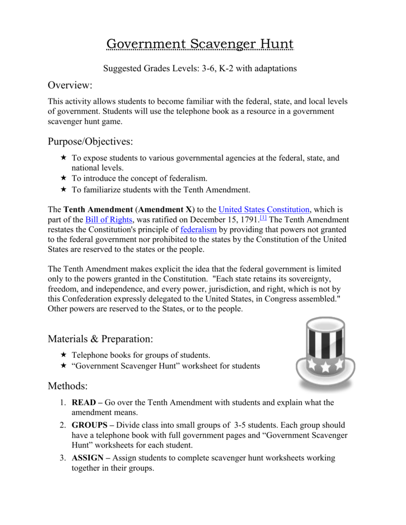 Government Scavenger Hunt With Regard To Constitution Scavenger Hunt Worksheet