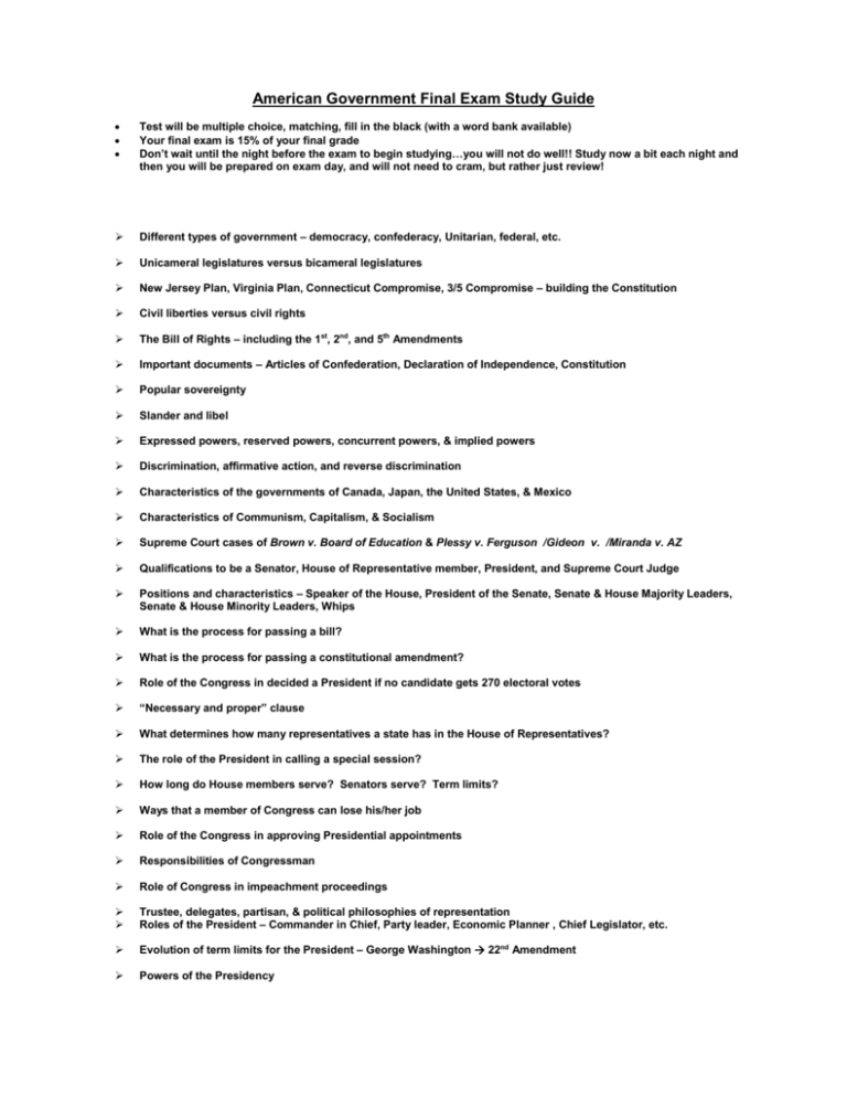 Political Science Final Exam Study Guide Political Science Final Exam Study Guide