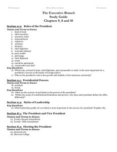 Study Guide Executive Branch