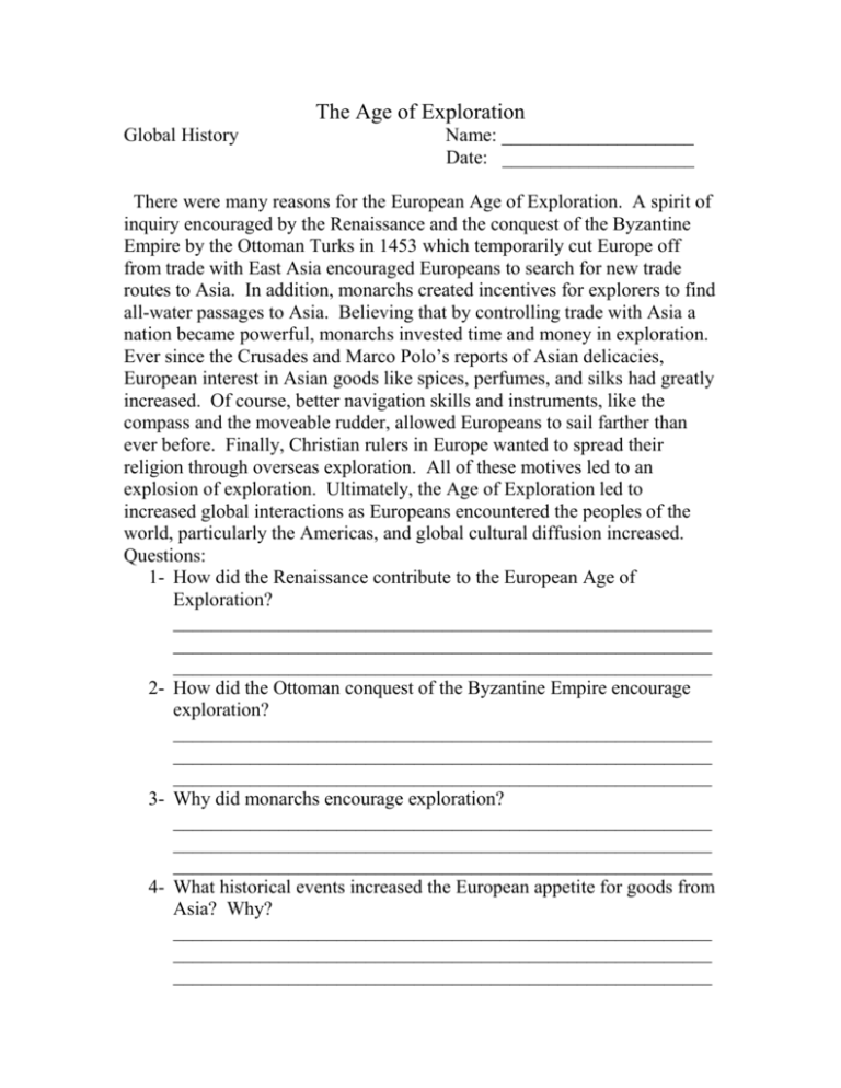 The Age Of Exploration Glendale Middle School The Age Of Exploration Glendale Middle School