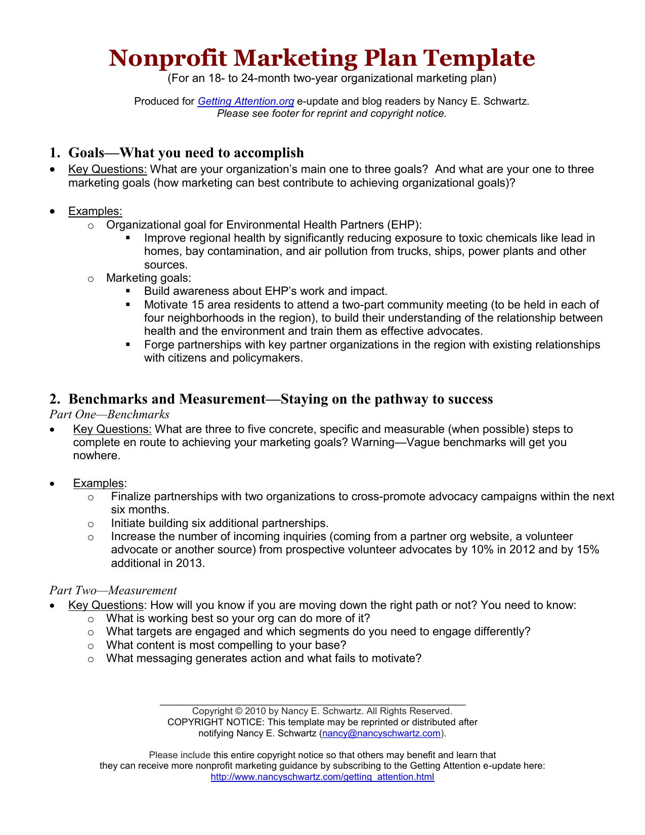 Nonprofit Marketing Plan Template Free