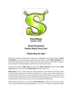 Press Release October 1, 2010 Shrek The Musical Theatre Royal