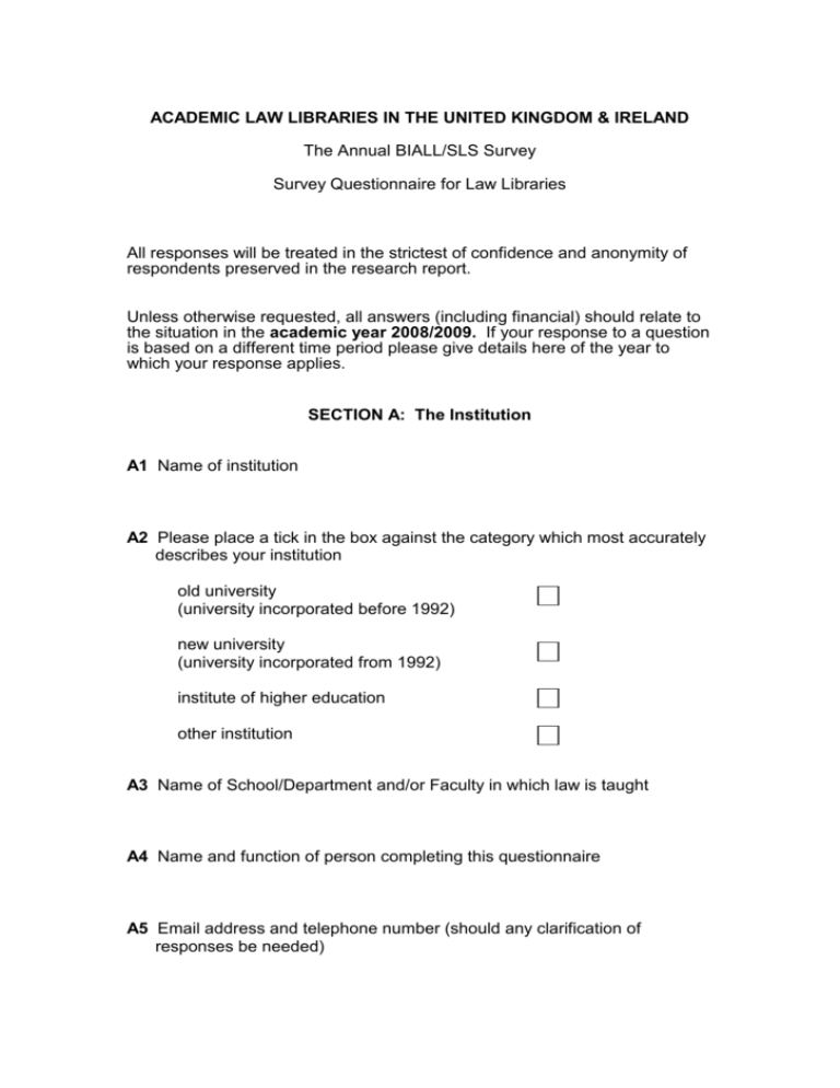 SLS Academic Law Library Questionnaire 2008 9