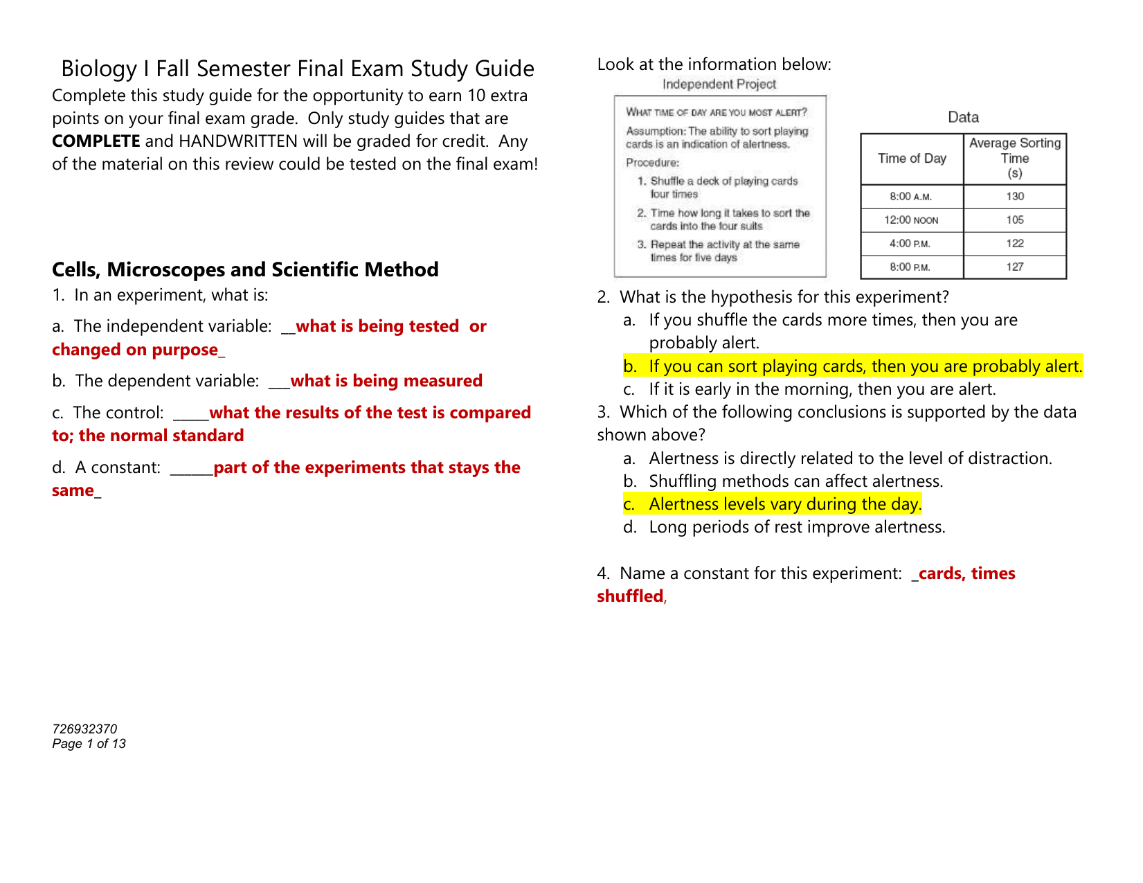 Biology Fall Semester Final Exam Study Guide Answers Study Poster