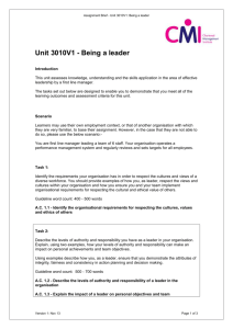 Assignment Brief - Unit 3010V1: Being a leader Unit 3010V1