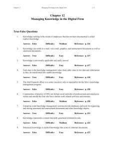 Chapter 12: Managing Knowledge in the Digital Firm