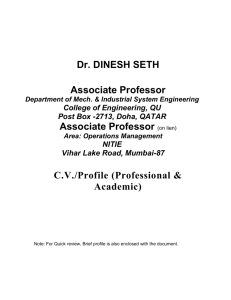 Dr. Dinesh seth' Bio Data
