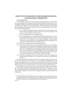 Executive Summary of Recommendations of FM Radio