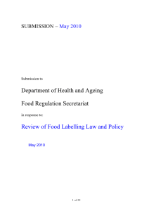 SUBMISSION – 1 July 2005 - Review of Food Labelling Law and