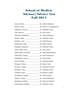 School of Medicie Advisor/Advisee List Fall 2014 Aarons, Kellie Dr