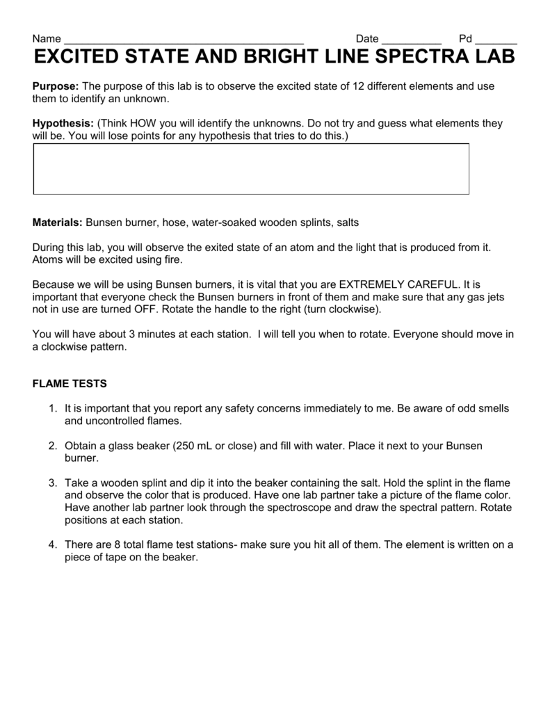 Honors chemistry flame test lab answers