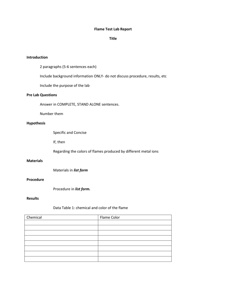 Flame test lab report background