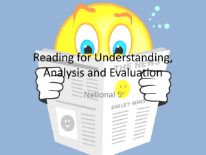Reading for Understanding, Analysis and Evaluation