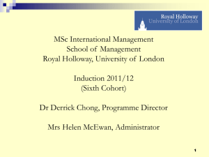 MSc International Management Royal Holloway, University of London