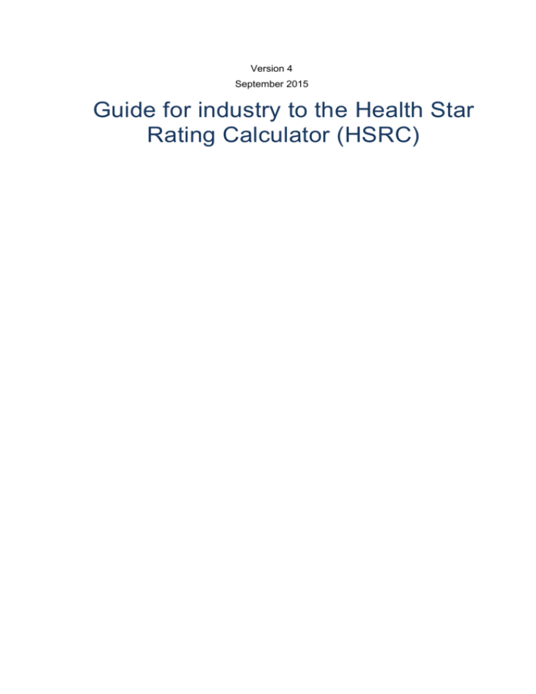 Guide For Industry To The Health Star Rating Calculator