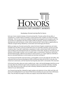Developing a Personal Learning Plan for Honors Each year, honors