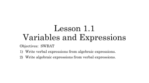 Lesson 1.1 Variables and Expressions