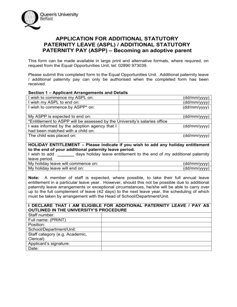 Additional Adoptive Paternity Leave Form 3041