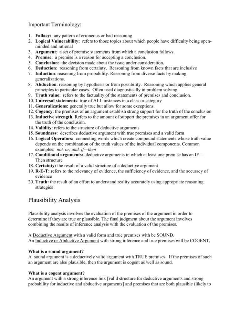 Deductive Argument Type CATEGORICAL ARGUMENTS