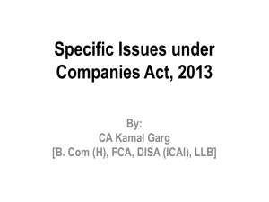 Specific Issues under Companies Act, 2013