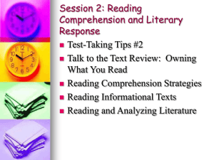 Session 2: Reading Comprehension and Literary Response
