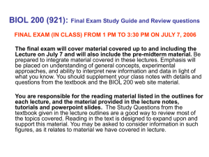 BIOL 200 (951): Final Exam Study Guide and Review questions