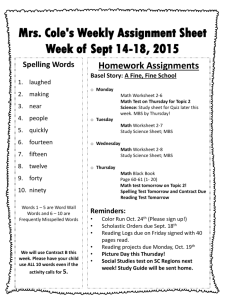 Mrs. Cole's Weekly Assignment Sheet Week of Sept 14